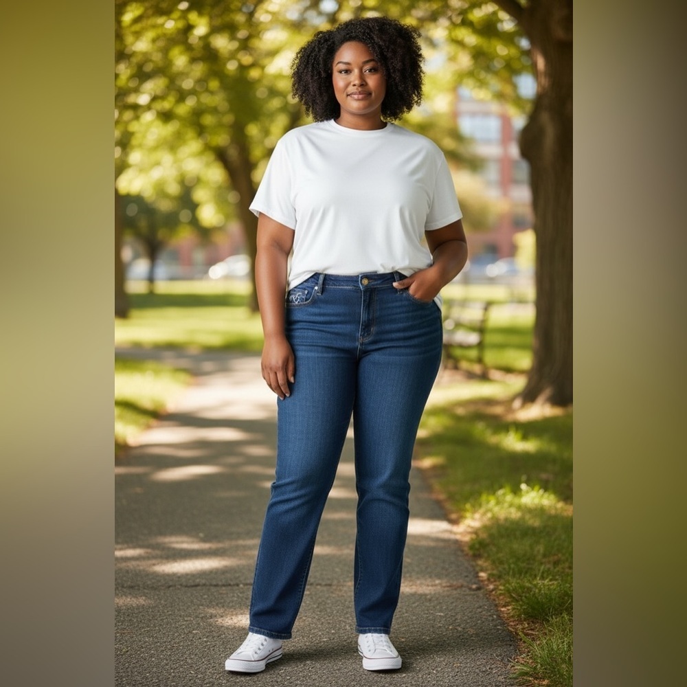 CJ Banks Dark Blue Straight Leg Jeans
